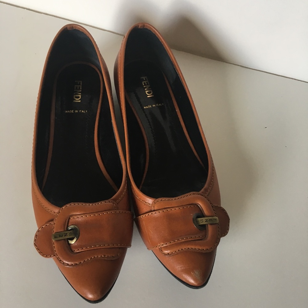 Fendi Brown Buckle Flats